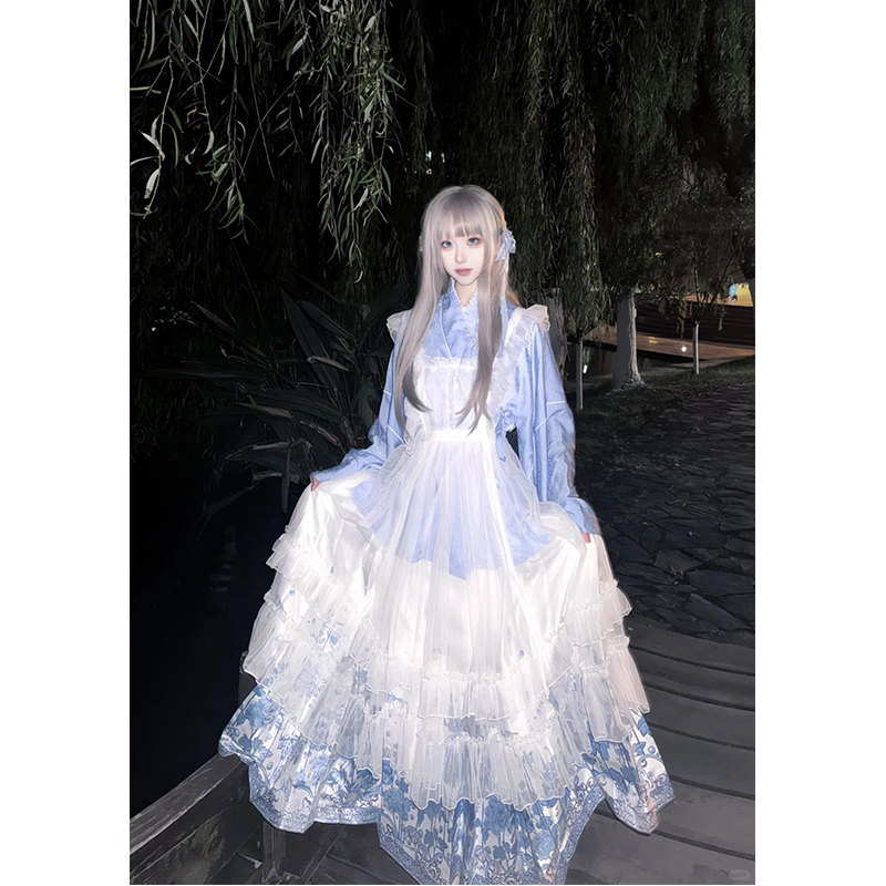 汉洋折衷汉服女马面裙琵琶袖洛丽塔lolita裙围裙套装可爱洋气秋冬