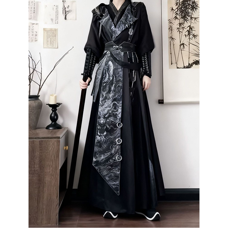 改良武侠风劲装少年感古风男女黑色套装汉服国风江湖侠客秋冬款