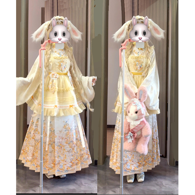 黄色汉洋折衷汉服女琵琶袖马面裙刺绣罩裙洛丽塔lolita裙可爱洋气