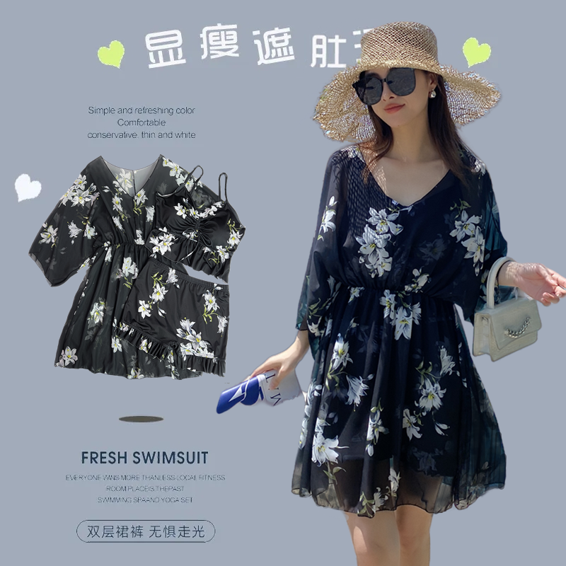 泳衣女分体保守三件套韩版大码胖MM妈妈款中老年遮肉显瘦温泉泳装