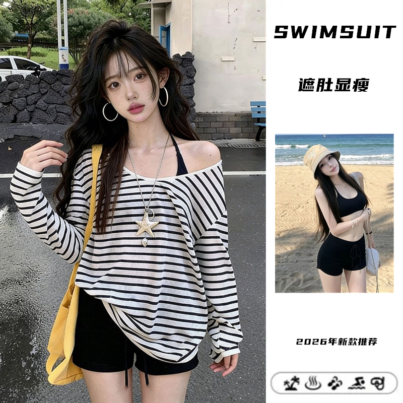泳衣女分体三件套韩版ins辣妹小胸聚拢时尚沙滩度假保守遮肉显瘦