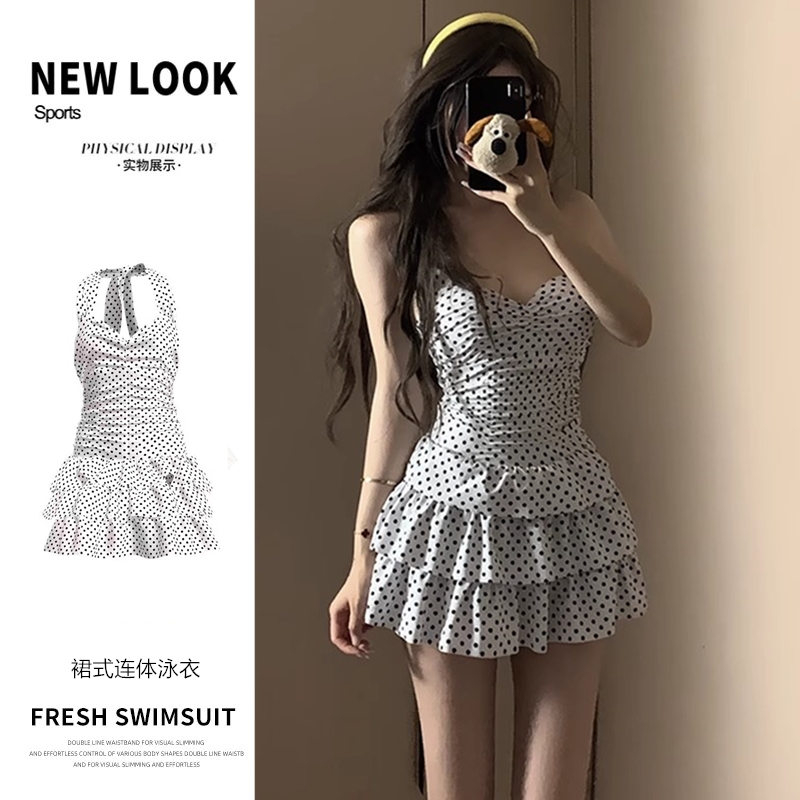 游泳衣女裙式连体性感韩版ins纯欲风少女小胸聚拢温泉度假高级感