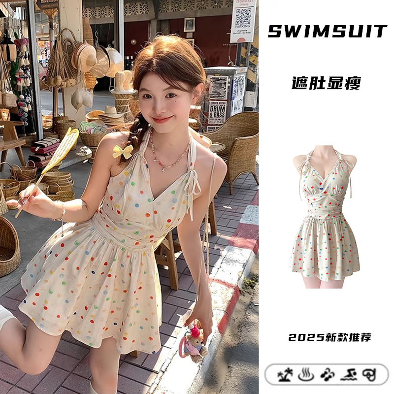 泳衣女韩版ins时尚挂脖气质成人公主风裙纸连体保守显身材高级感