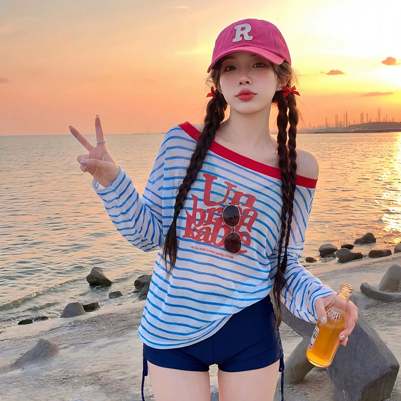 泳衣女分体三件套保守显瘦韩版森系小胸聚拢少女宽松罩衫度假泳装