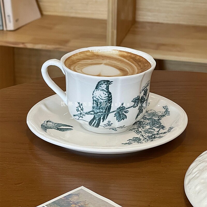 中古精致花鸟咖啡杯碟