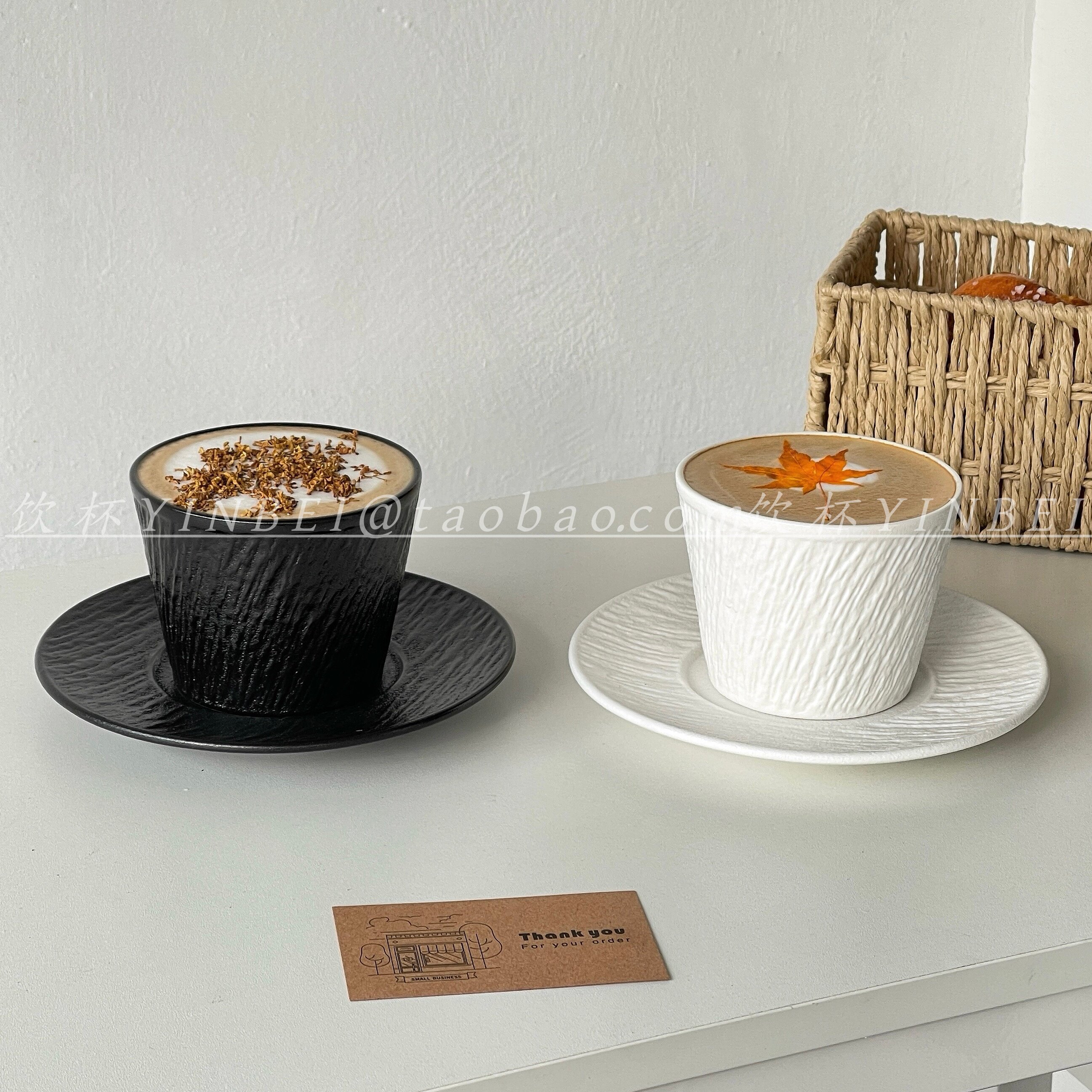 简约石纹咖啡杯碟陶瓷手握杯