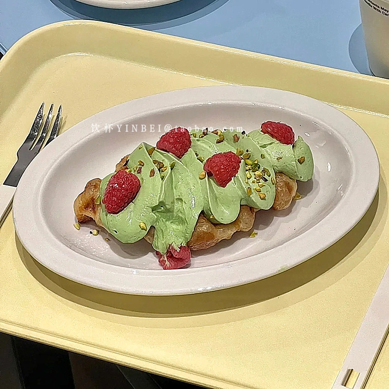 韩式简约ins风陶瓷点心盘水果沙拉盘奶油色椭圆形蛋糕盘西餐盘子