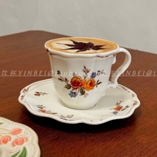 日式复古咖啡杯套装陶瓷咖啡杯精致玫瑰杯子下午茶餐具早餐牛奶杯