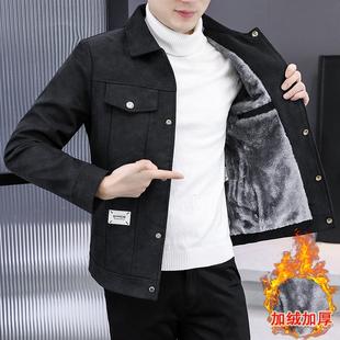 冬季2025新款夹克男翻领韩版修身加绒加厚短款风衣男装痞帅外套潮
