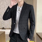 新款 帅气西装 休闲西服男士 修身 青年格子免烫外套潮 韩版 2026春秋季