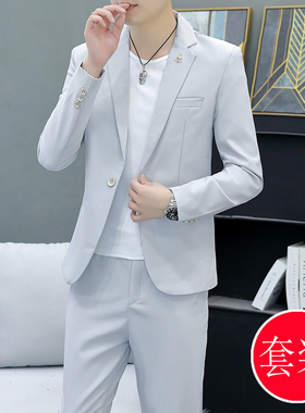 韩版休闲春秋西服套装男士修身商务正装新郎痞帅英伦休闲小西装男