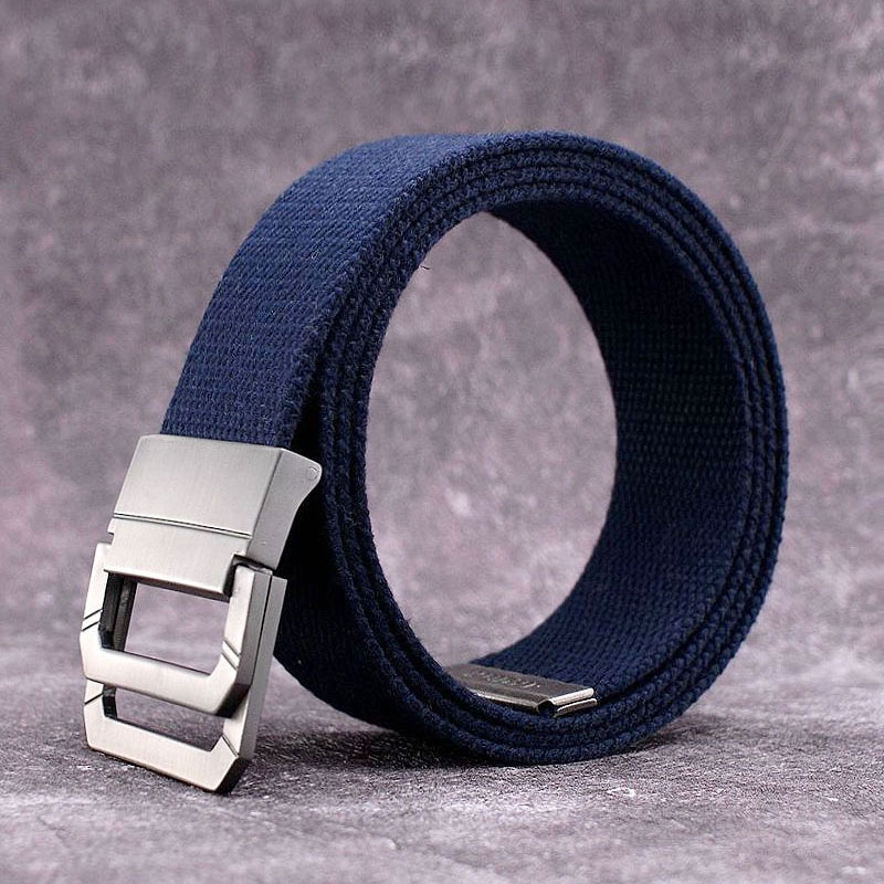 双环扣帆布腰带男设计感 双色年轻人学生风潮个性男裤带韩版皮带