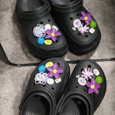 紫月珠花洞洞鞋鞋花鞋扣花朵装饰鞋扣可爱彩色DIY配件适配crocs