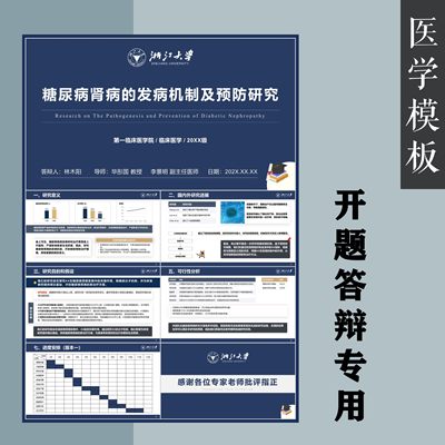 医学开题答辩ppt模板带页码简约学术风临床静态赠校徽设计素材