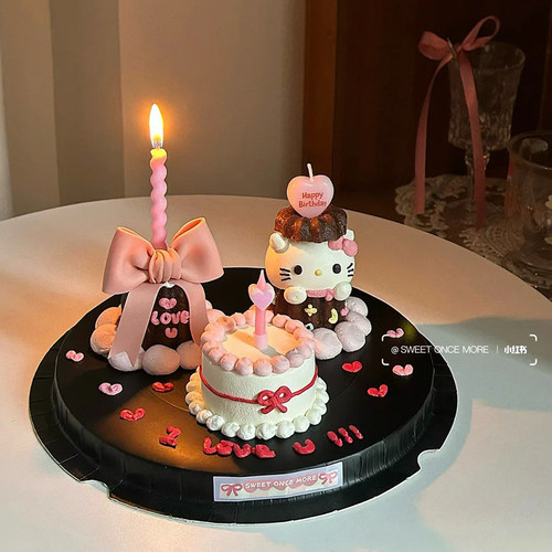 七夕情人节蛋糕装饰摆件可露丽爱心小熊蜡烛女神生日情侣烘焙插件