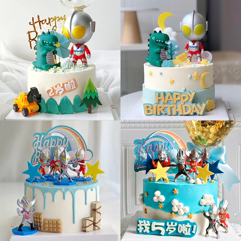 咸蛋超人打小怪兽恐龙蛋糕摆件