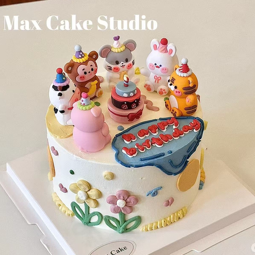 软胶小动物蛋糕装饰摆件小熊小兔小老虎合集蛋糕生日派对插件