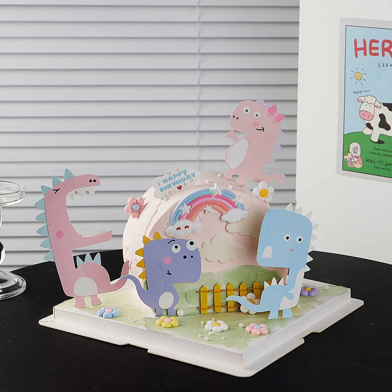 卡通可爱恐龙宝宝生日蛋糕装饰摆件恐龙主题男孩儿童甜品插牌插件