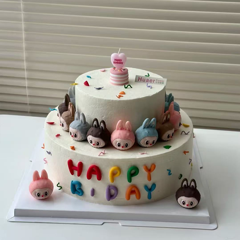 布布头儿童生日蛋糕装饰卡通软胶happy摆件emo表情蛋糕装扮插件w