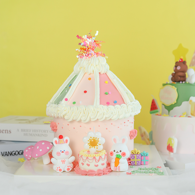 派对帽兔子蛋糕装饰摆件房子蘑菇