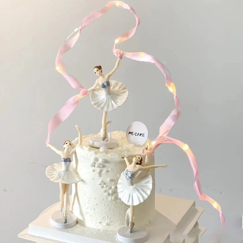 芭蕾舞女孩蛋糕装饰摆件跳舞女宝宝生日插件公主仙女甜品羽毛配件