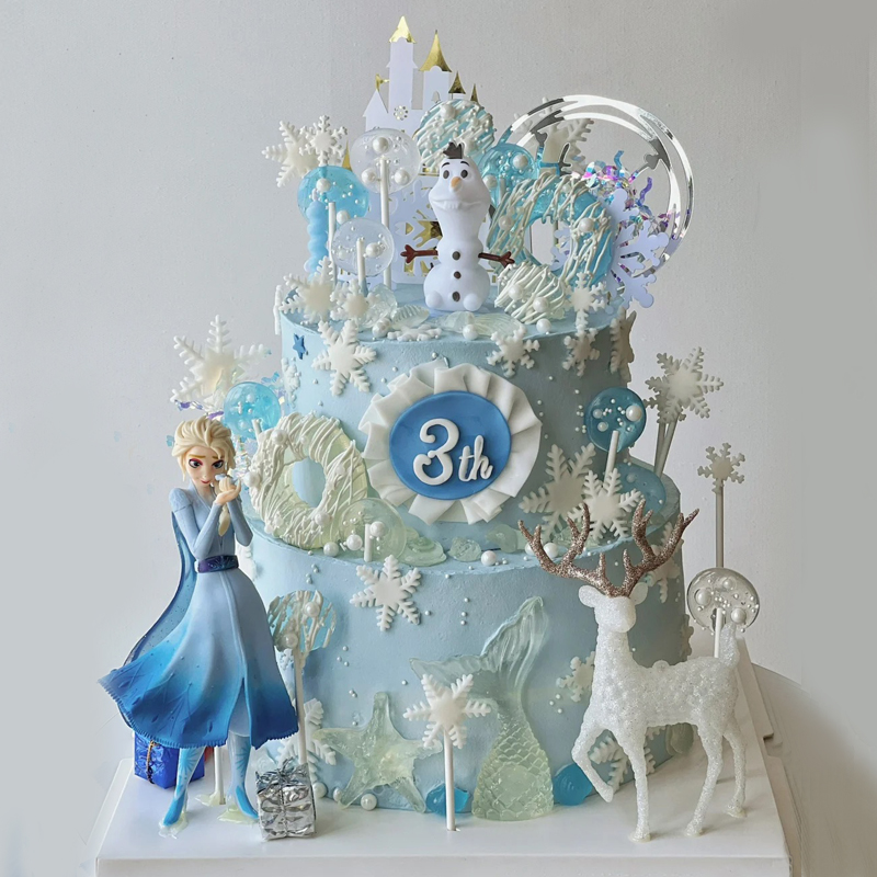 冰雪奇缘艾莎公主蛋糕装饰小女孩生日雪花城堡圣诞水晶麋鹿摆件