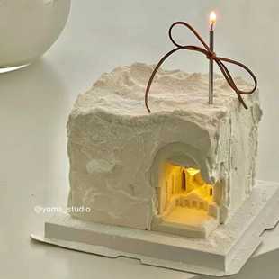 网红小红书蛋糕装饰摆件网红宫殿房子翻糖硅胶模具蝴蝶结丝带灯球