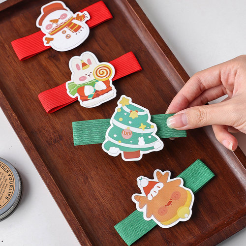 圣诞节弹力带咖啡奶茶纸杯塑料杯一次性弹力圈弹力绳杯套松紧手环