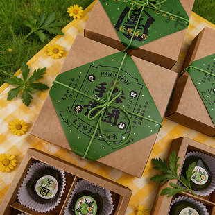 4粒6粒青团包装盒清明果打包盒贴纸中式糕点烘焙四六宫格手提礼盒