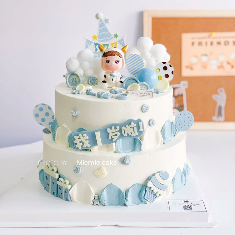 网红牛宝宝周岁蛋糕装饰摆件男女孩宝宝满月百天生日烘焙装扮插件