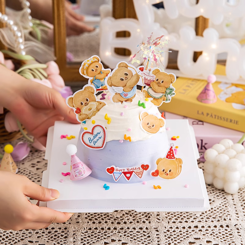 2025网红黄油小熊卡通蛋糕装饰插件爱心儿童生日派对烘焙插牌w