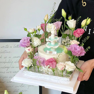 许愿池天使生日蛋糕装饰摆件复古水柱硅胶模具小天使翻糖巧克力模