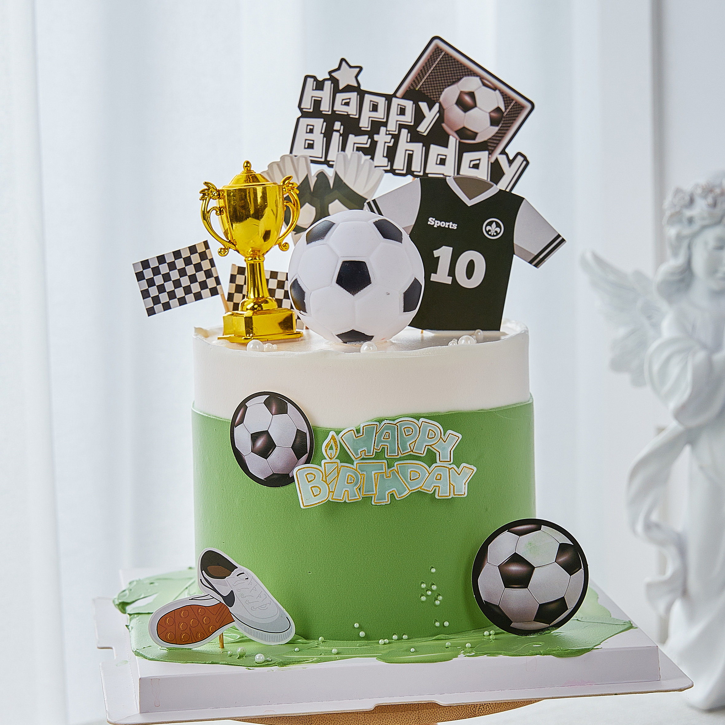 足球主题儿童生日蛋糕装饰踢足球男孩男生插件生日快乐甜品台摆件