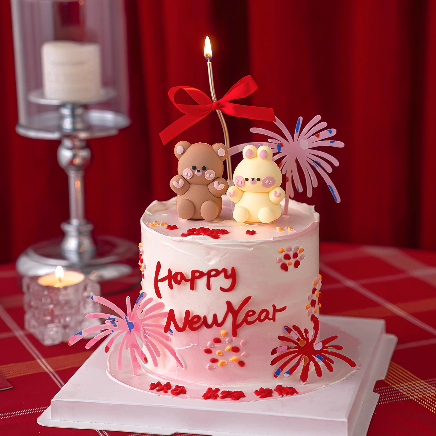 可爱立体熊兔新年蛋糕装饰摆件2026happy new year礼花亚克力插件,节庆用品/礼品,节日装扮用品,淘宝优惠券,粉丝福利购,淘宝优惠卷