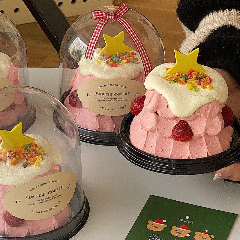 4寸半圆包装盒草莓圣诞树蛋糕盒