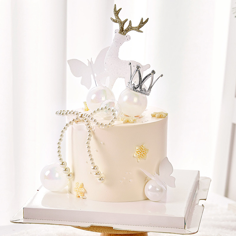 网红闪粉麋鹿蛋糕装饰小鹿摆件唯美珍珠蝴蝶结生日女神水晶鹿插件,节庆用品/礼品,节日装扮用品,淘宝优惠券,粉丝福利购,淘宝优惠卷