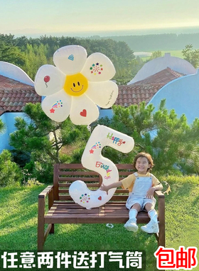 ins风白色铝膜数字气球 周岁生日户外派对场景布置自拍照道具配件