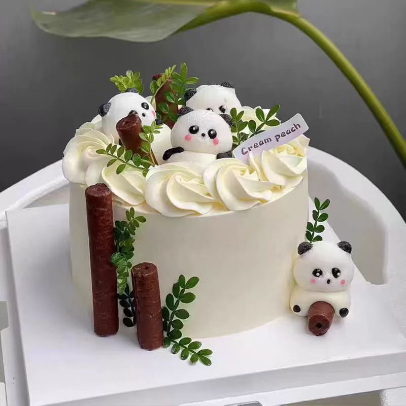 网红熊猫棉花糖蛋糕装饰手指饼干棒围边巧克力棒儿童生日甜品插件