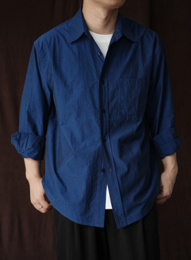 WATEREVER | 「夜阑」极简蓝色色织匹马棉 高支高密质感长袖衬衫