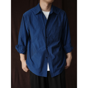 WATEREVER | 「夜阑」极简蓝色色织匹马棉 高支高密质感长袖衬衫