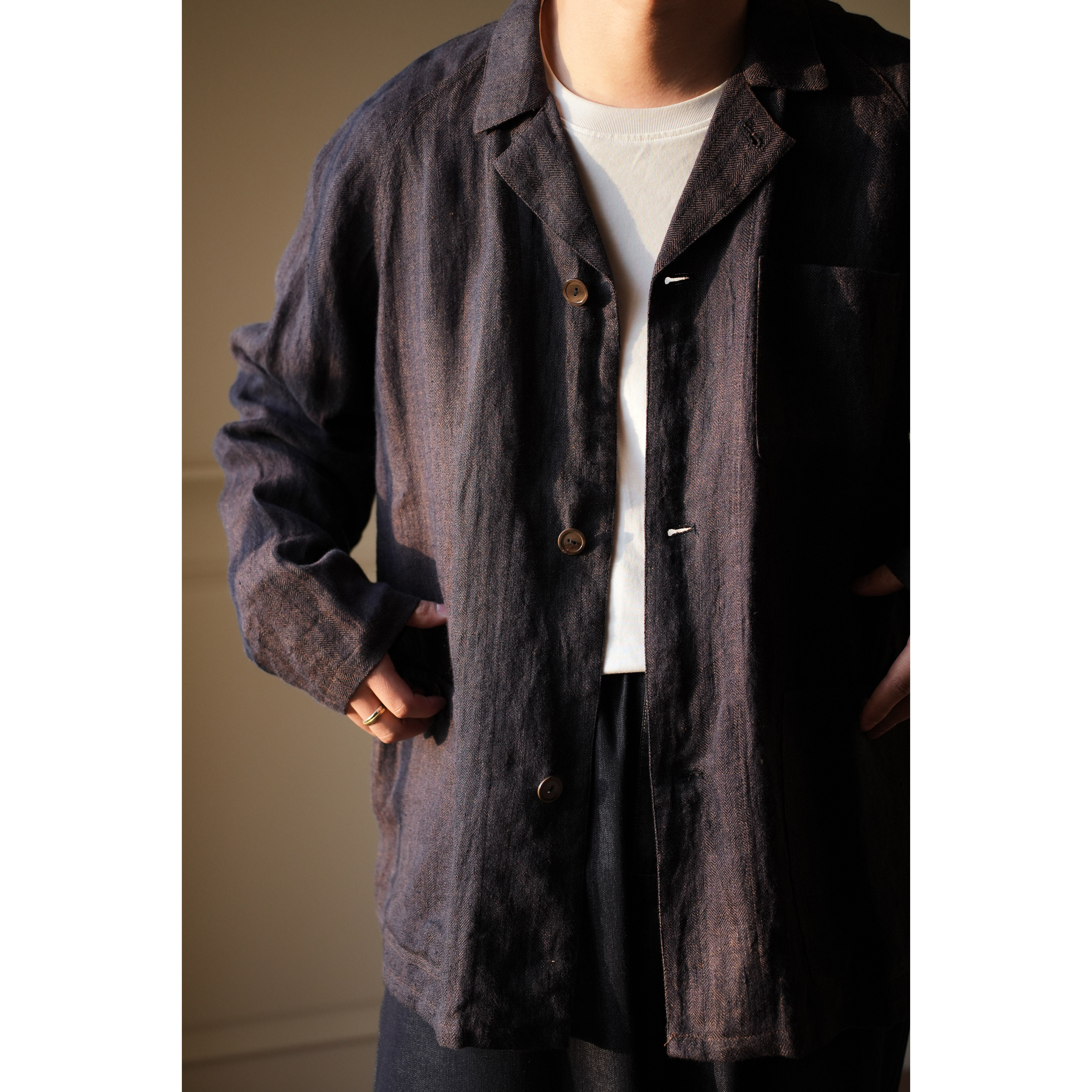 WATEREVER | 乌梅紫色织亚麻衬衫外套 珍珠贝壳扣轻质复古防晒衣