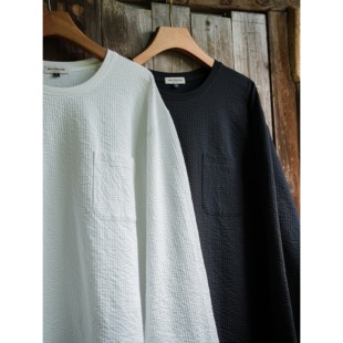 WATEREVER「朝朝暮暮」黑白索罗娜肌理感高级质感长袖打底T恤