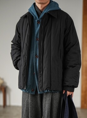 WATEREVER「留声」黑色匹马棉绗缝抗寒保暖 衬衫领羽绒服