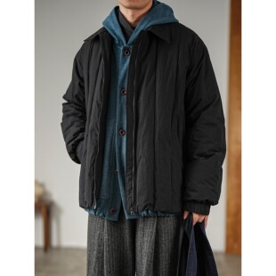 WATEREVER「留声」黑色匹马棉绗缝抗寒保暖 衬衫领羽绒服