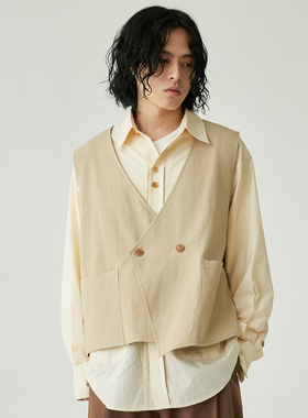 WATEREVER 22SS春夏米色黑色肌理感果实扣马甲新中式小众设计男女