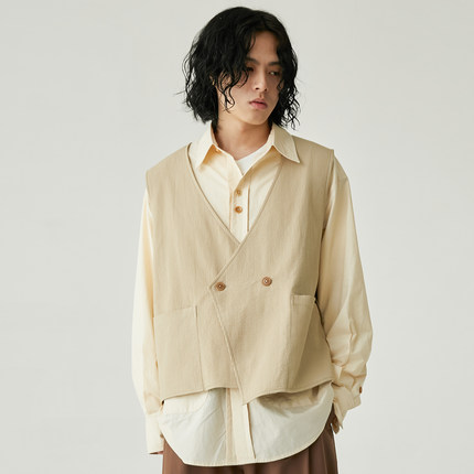 WATEREVER 22SS春夏米色黑色肌理感果实扣马甲新中式小众设计男女