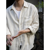 衬衫 WATEREVER 「清泉」纯亚麻色织米白色条纹长袖 轻薄防晒衣