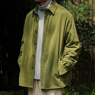 WATEREVER「抹茶」新疆纯棉牛油果绿色丝绒口袋衬衫春秋质感外套