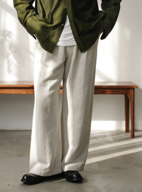 WATEREVER | 「霖」米白原胚色雨露麻斜纹阔腿西裤高级质感休闲裤