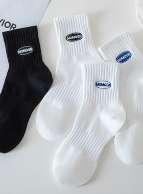 白色袜子男士棉ins潮流运动袜刺绣街头情侣四季中长筒运动短袜